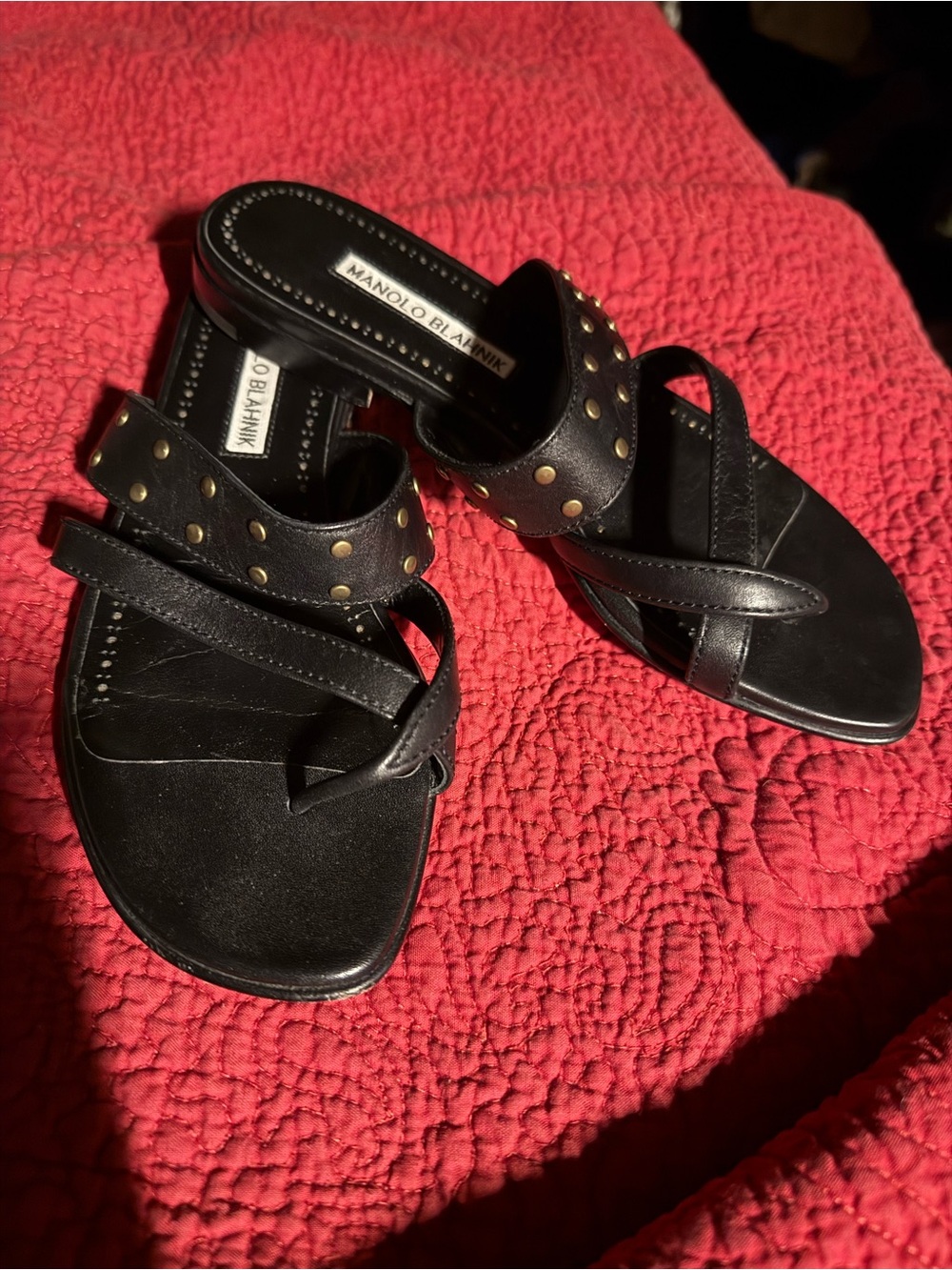 Manolo Blahnik Black Leather Studded Susa 36 EUC (Orig retail $895)